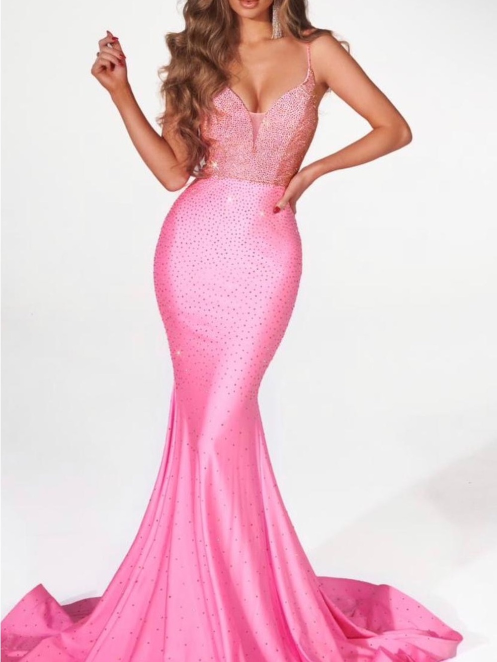 Portia and Scarlett Pink Crystal-Embellished Mermaid Gown